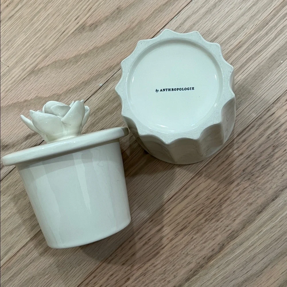 Anthropologie White Ceramic Succulent Decor Butter holder